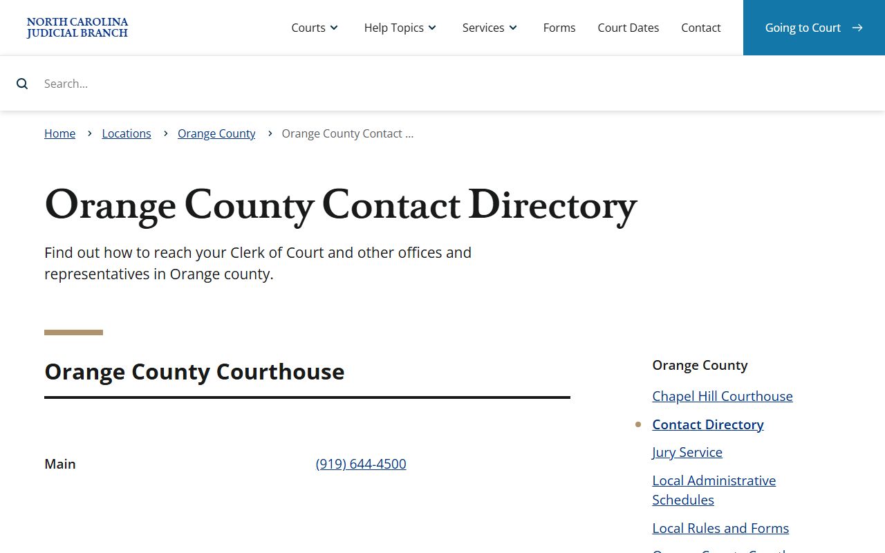 Orange County Clerk of Superior Court contact directory