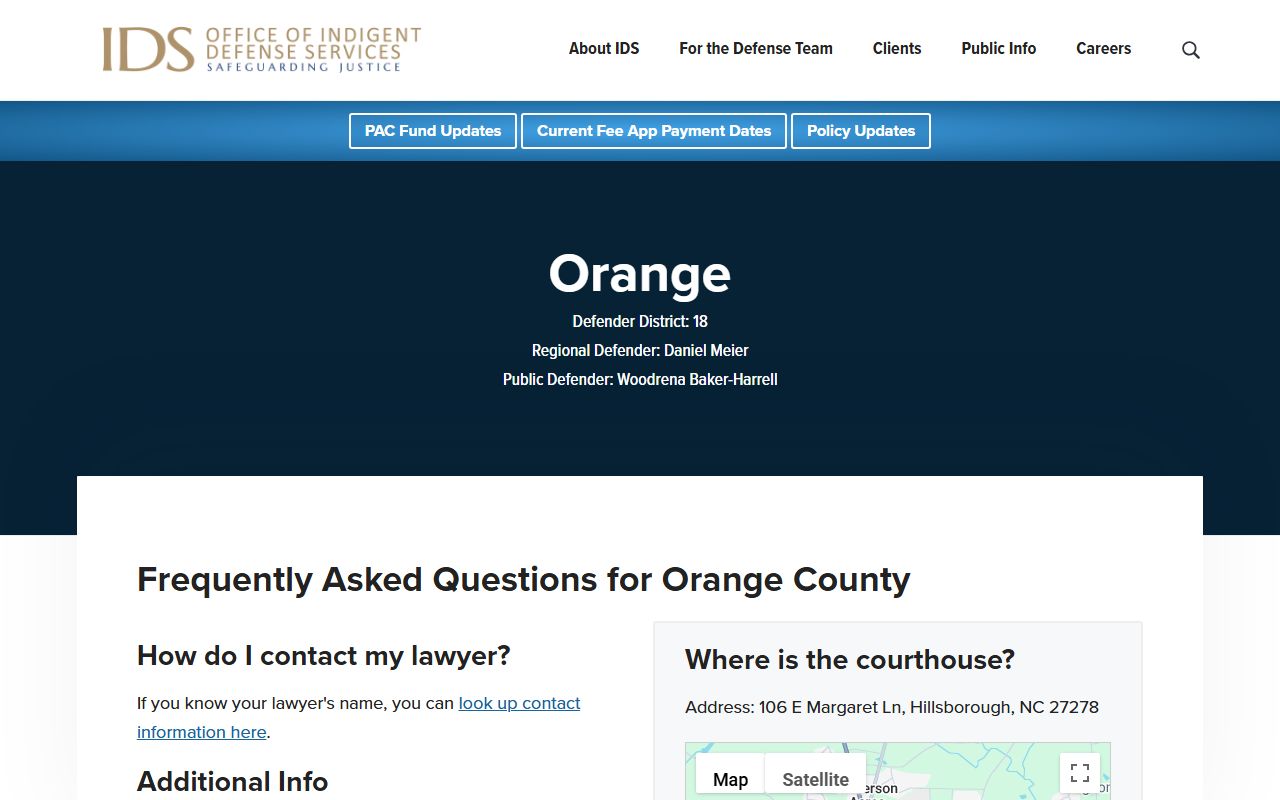 Orange County arrest records public defender NCIDS page