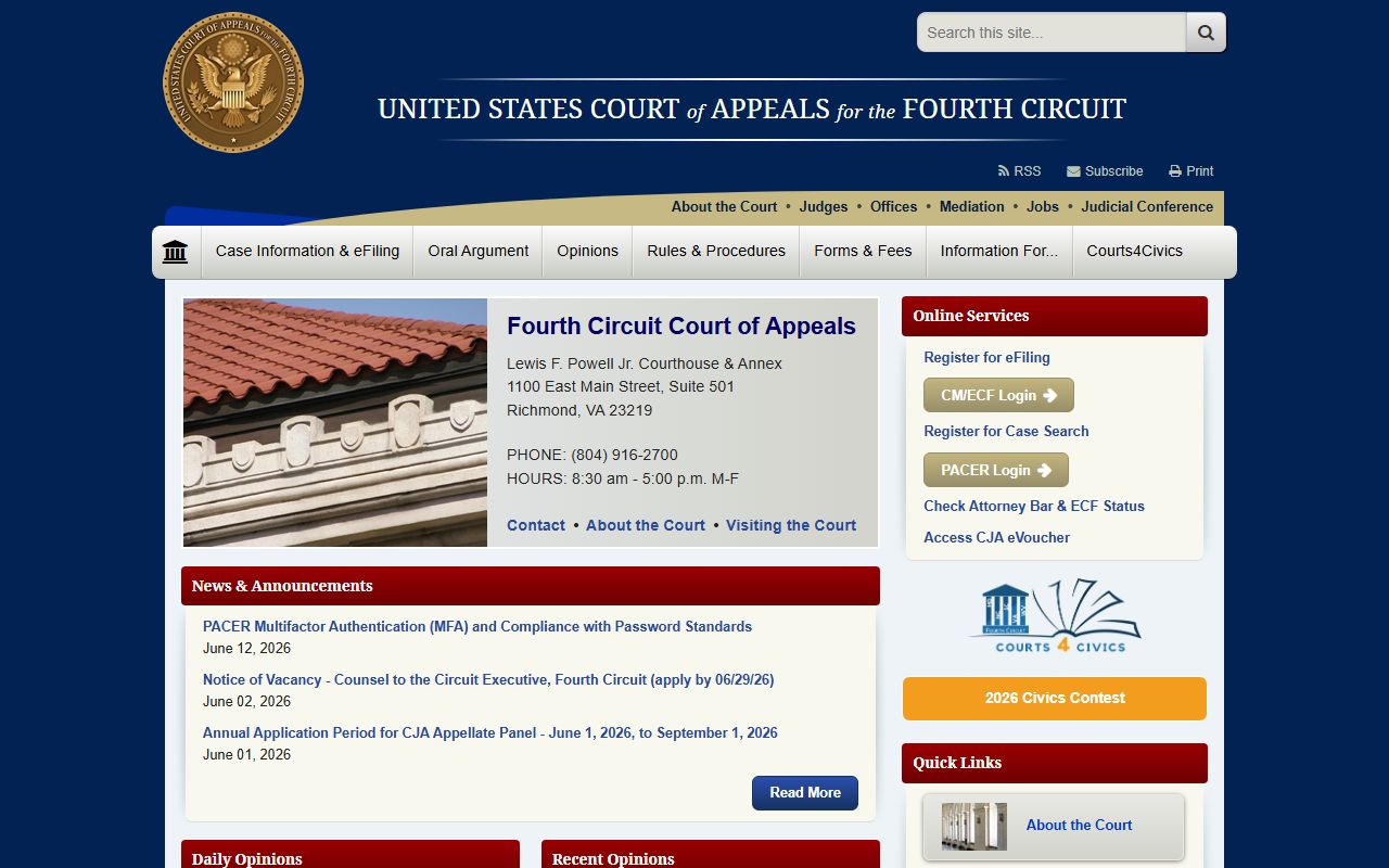 Orange County court dockets Fourth Circuit appeals