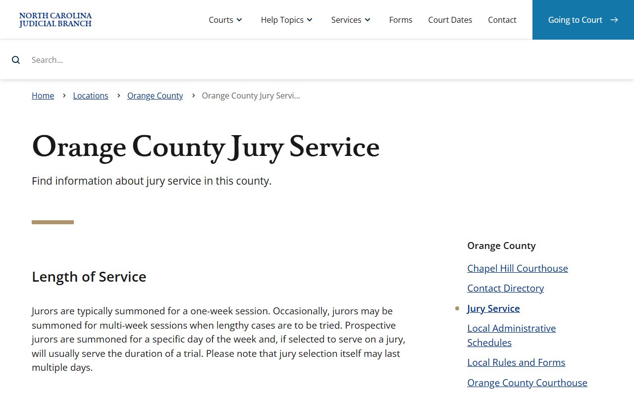 Orange County court dockets jury service schedule context
