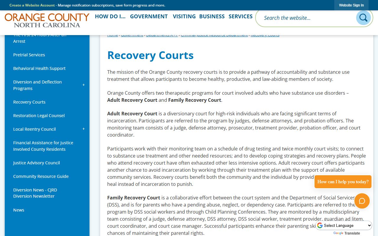 Orange County District Court recovery courts page
