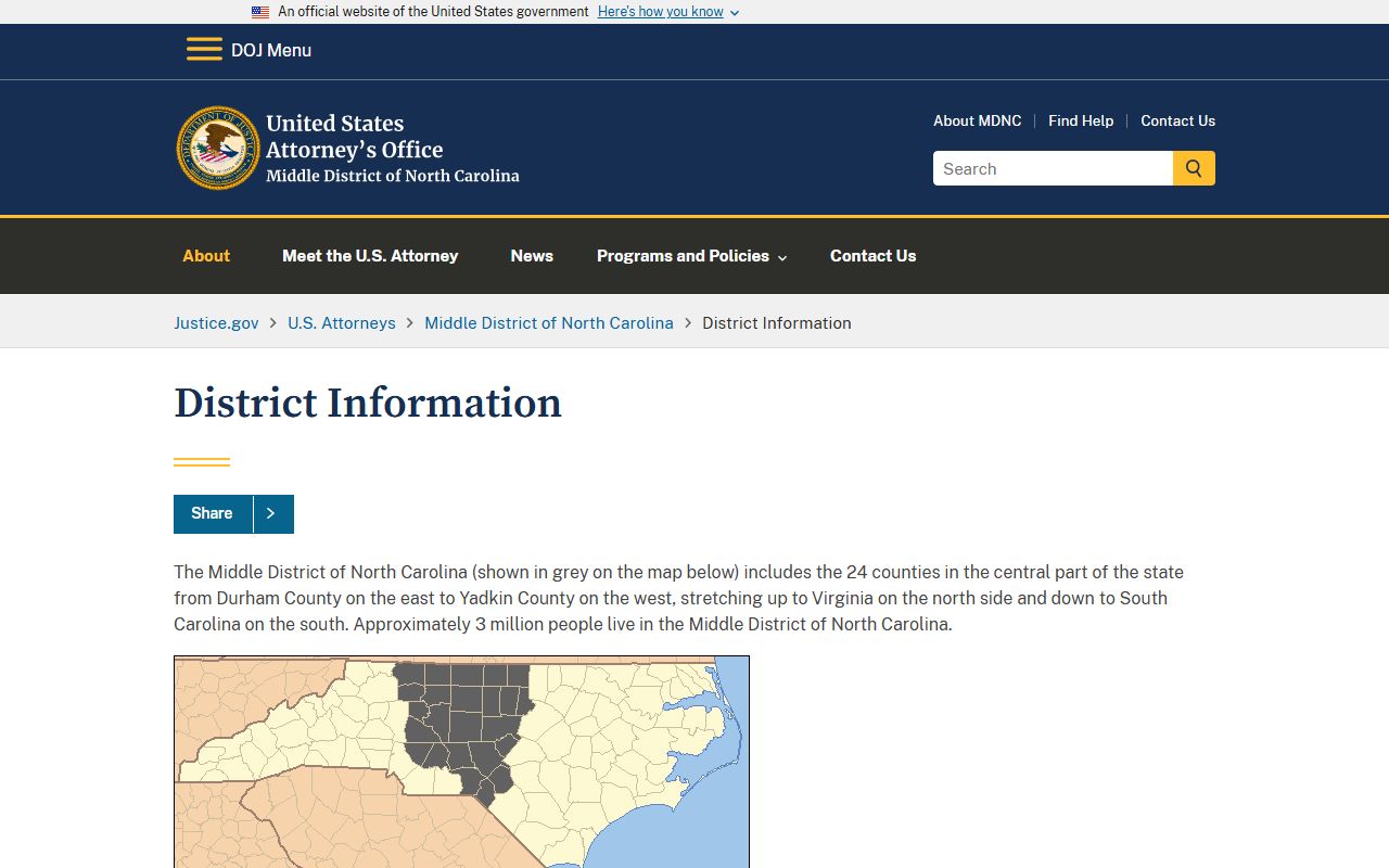 Orange County District Court U.S. Attorney Middle District information
