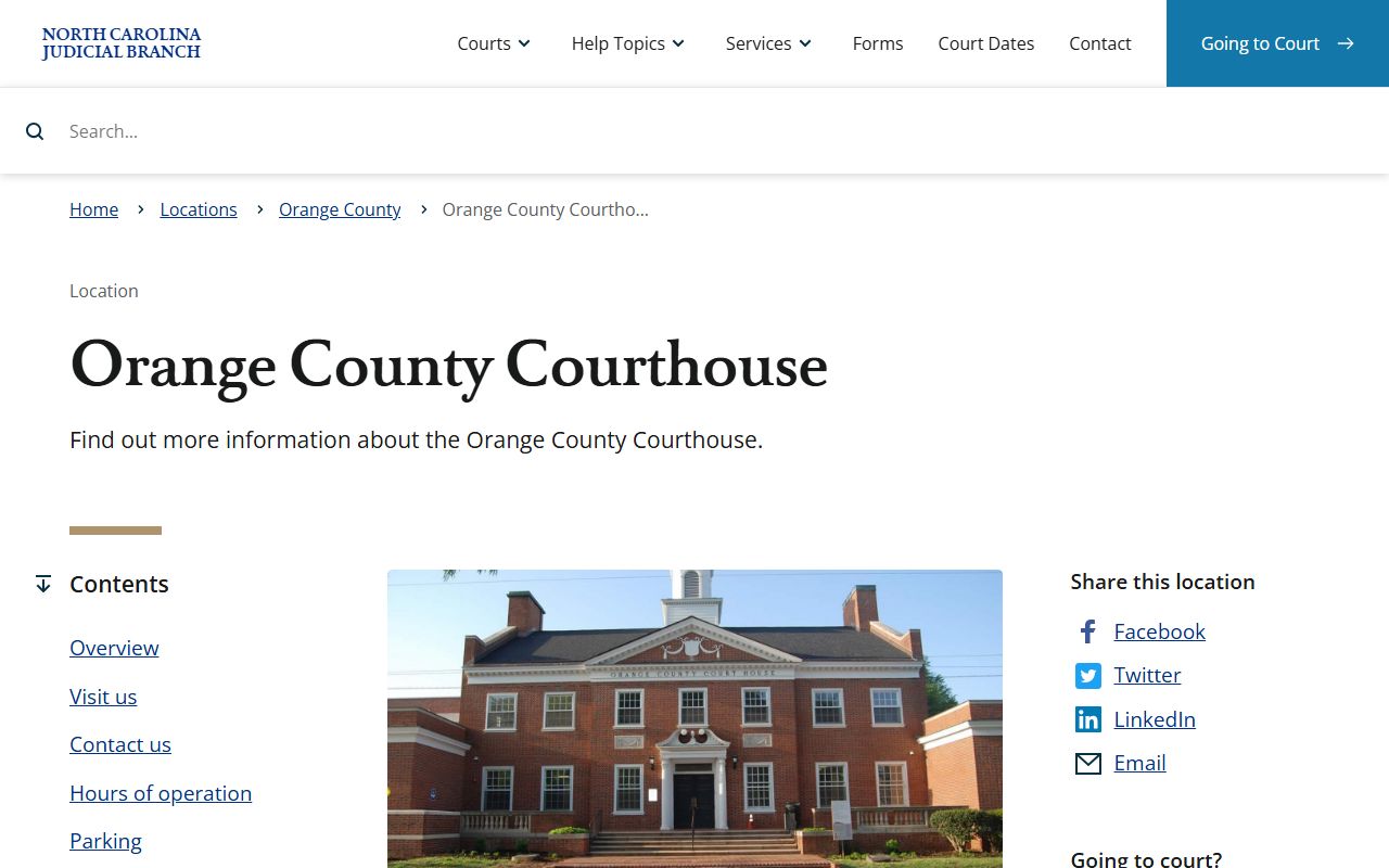 Orange County court records main courthouse in Hillsborough