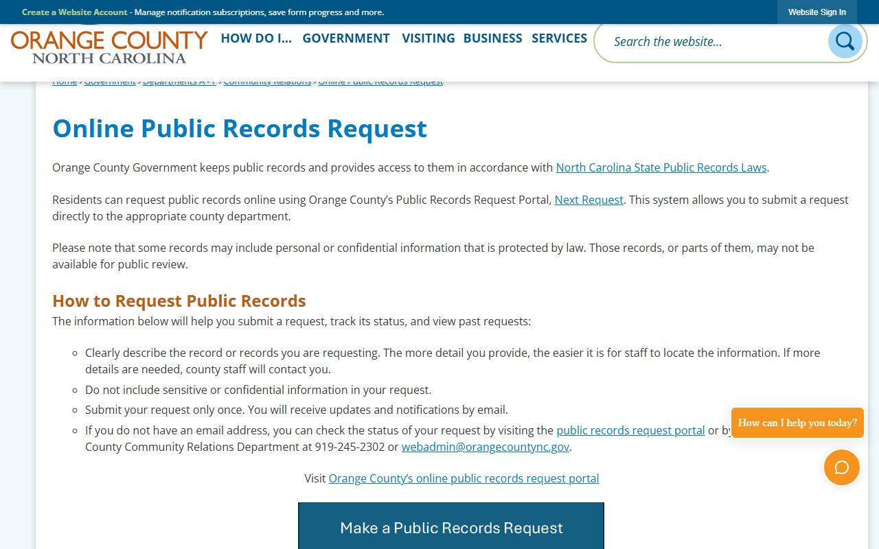 Orange County court records online public records request page