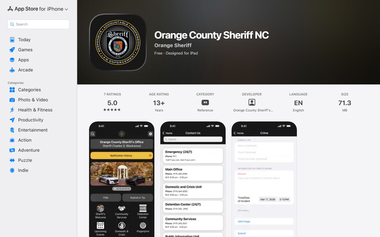 Orange County inmate records Sheriff app App Store source page