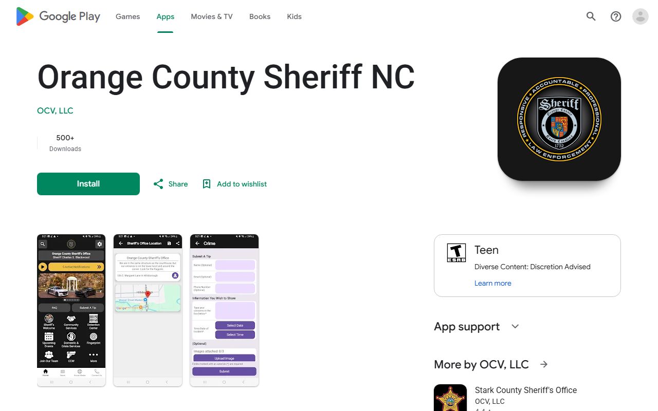 Orange County inmate records Sheriff app Google Play source page