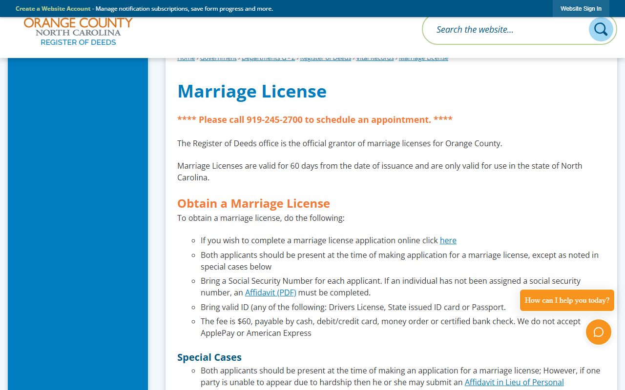 Orange County marriage records marriage license page