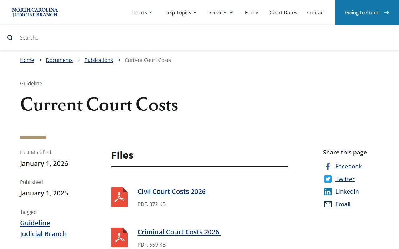 Orange County probate records current court costs publication