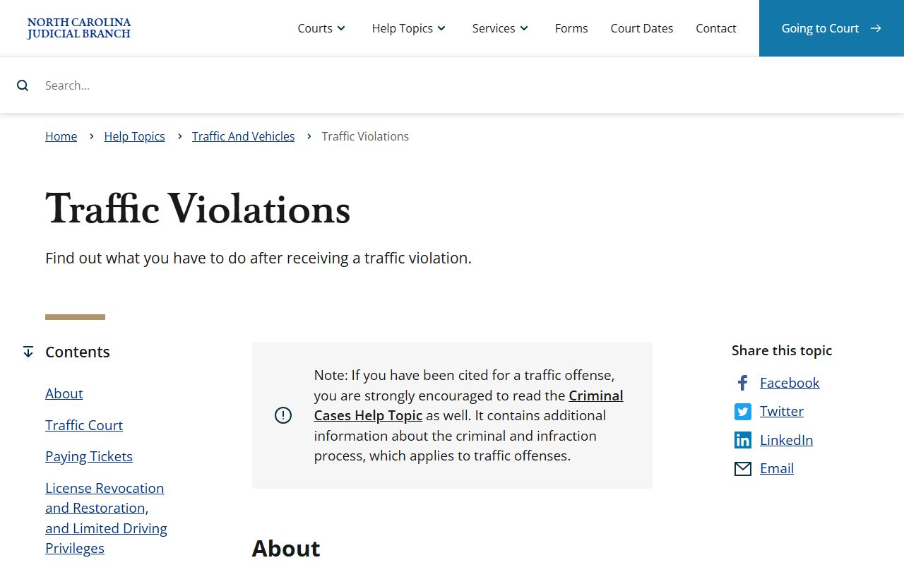Orange County traffic court records North Carolina traffic violations source page