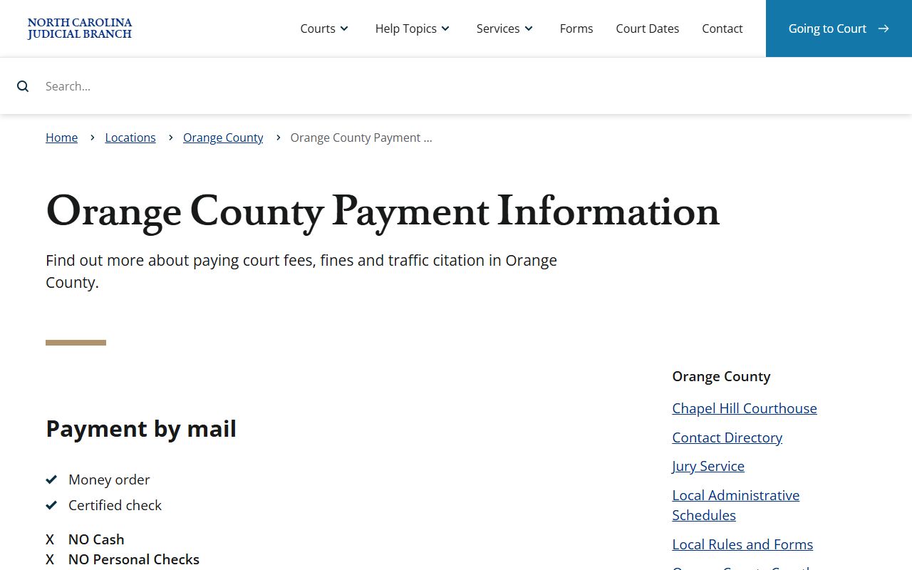 Orange County traffic court records local payment information source page